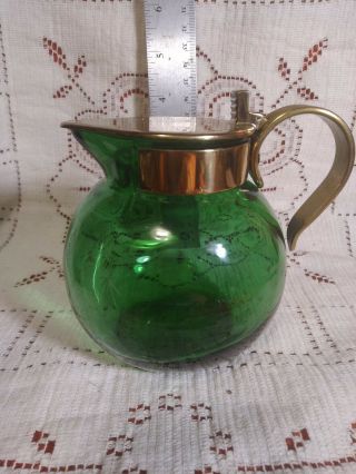 Vintage Cavalier Emerald Glo Pitcher W/ Lid Etched Stars National Silver C.  R828
