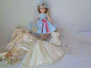 1950s Madame Alexander Cissette Doll In Tagged Blue Striped Dress Bride Outfit