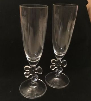 Two Vintage Signed Marc Aurel Puzzle Stem Crystal Champagne Glass