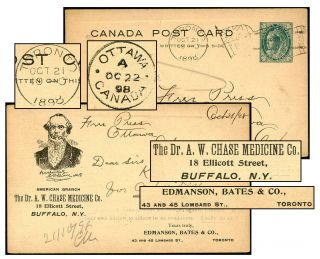 Canada 1¢ Qv Psc Oct 1898 Edmanson,  Bates Chase Medicine