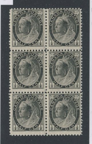 6x Canada Victoria Numeral Stamps 74 - 1/2c Block Of 6 Mnh F Guide Value= $90.  00