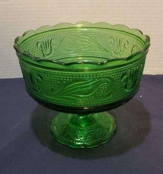Vtg E.  O.  Brody Green Glass Bowl Compote Pedestal Cleveland M6000 Candy Dish