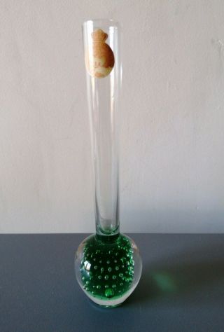 Vintage 60s Mcm Green Art Glass Controlled Bubble Bud Stem Vase Holmegaard 6 "