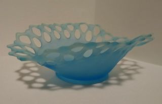 Vintage Westmoreland Blue Satin Glass Doric Open Lace Large Centerpiece Bowl