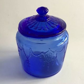 Vintage Depression Federal? Glass Cobalt Blue Sugar Bowl With Lid