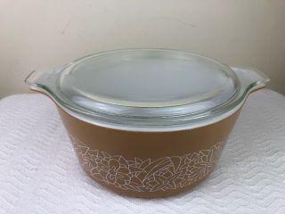 Vintage Pyrex Tan 474 B Woodland Brown Woodsy Floral Casserole Dish W/ Lid 1978