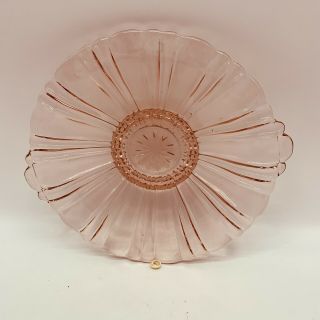 Vintage Pink Depression Glass Candy Plate With Handles 8 1/2 " Wide