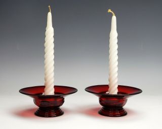 Pair - Moondrops Candlesticks In Ruby (red) From Martinsville Glass Co.
