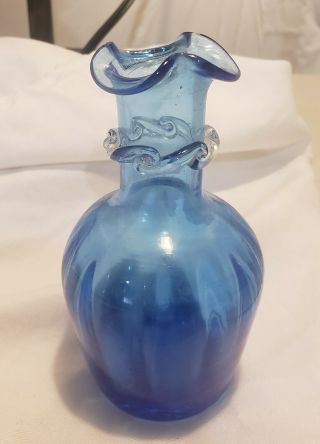 Vintage Mini Blue Handblown Vase,  5 Inches Tall