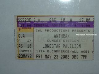 Anthrax Concert Ticket Stub San Antonio Tx 2003 Lonestar @ Sunset Station Rare