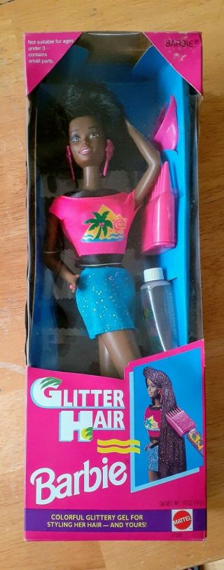 Nib 1993 Glitter Long Hair African American Aa Barbie Christie