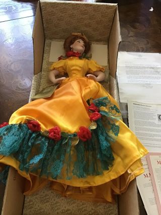 Belle Watling,  Gone With The Wind Franklin Porcelain Gold Dress Doll,  Paper