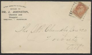 1898 Gore Bay Ont Squared Circle Ja 1 98 On Druggist Cc Cover To Toronto