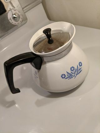 Vintage 1960s Corning Ware Blue Cornflower 6 Cup Stove Top Coffee Tea Pot