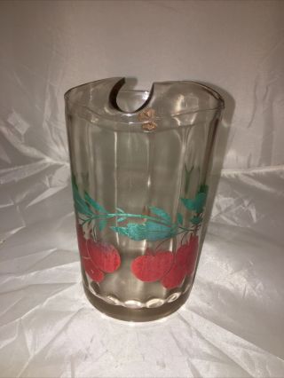 Vintage Retro Glass Juice Pitcher W Red Cherries And Ice Lip Anchor Hocking