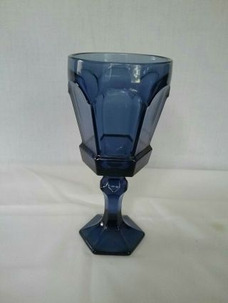 3 Vintage Fostoria Cobalt Blue Water Iced Tea Goblets Virginia Pattern 6.  1/2 