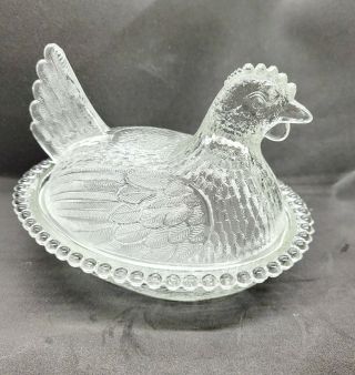 Vintage Indiana Glass Company Large Clear Chicken Hen On Nest Covered Dish 7 "
