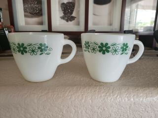 2 X Vintage Termocrisa Cup Milk Glass Green Daisy Pattern