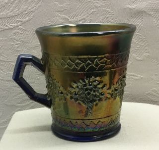 Vintage Fenton Orange Tree Carnival Glass Mug - Blue,  3.  5” Height,  3 Part Mold