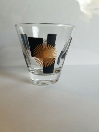 Vintage Mid Century Modern Atomic Sunburst Black/gold Shot/lowball Glass