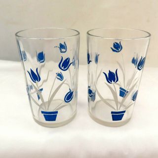Swanky Swigs Blue White Tulip Juice Glasses Vintage Kraft 2 Piece Set