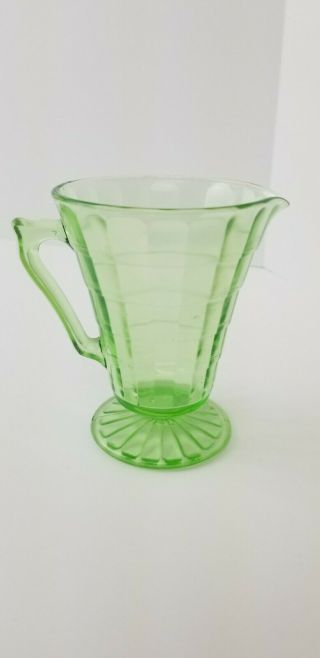Anchor Hocking Block Optic Green Footed Cone Tall Creamer Uranium Glass