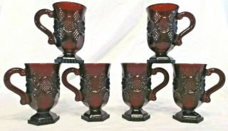 Vintage Ruby Red Glass Cape Cod Irish Coffee Mugs Set Of 6,