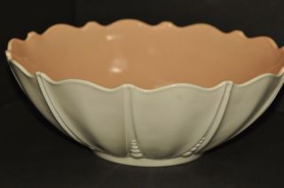 Vitrock Oyster & Pearl White With Fired On Pink Large Fruit Bowl Anchor Hocking