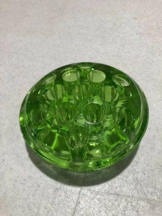 Vintage Green Depression Glass 13 - Hole Flower Frog
