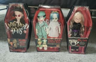 Mezco Living Dead Dolls Dr Dedwin Nurse Necro Jack The Ripper Ms Eerie Set Of 3