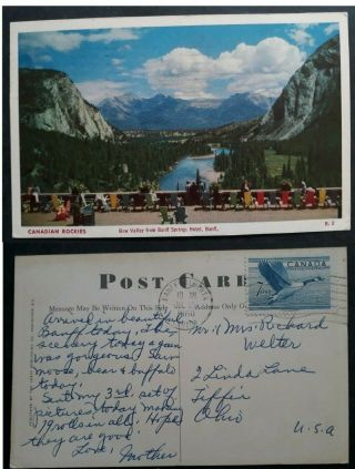 1960 Canada Postcard - Bow Valley From Banff Springs Hotel Ties 7c Stamp To Usa