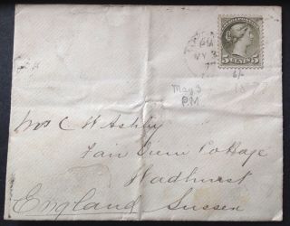 Canada 1877 Cover To England With 5 Cent Olive Green Stamp