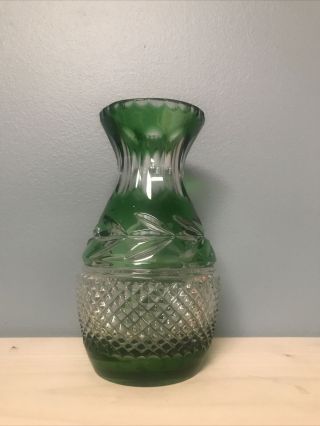 Galway Irish Vase 24 Lead Crystal Emerald Green Hand Cut To Clear With Defect