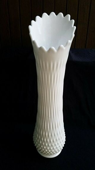 Vintage Fenton Hobnail Milk Glass 15 1/2” Swung Vase 3758mi Made 1960 - 1969