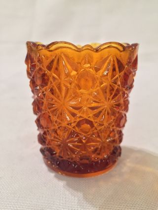 Mosser Amber Glass (daisy & Buttons) Toothpick Holder 2 1/2 " T X 2 1/8 " W