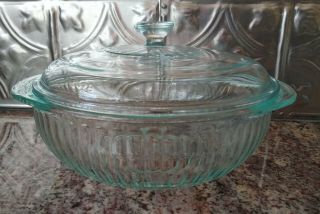 Vintage Pyrex 2 Qt Casserole Dish Round 024 22 With Lid 624 C Clear Ribbed