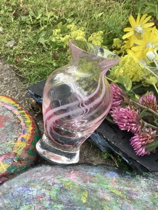 Vintage Caithness Glass Vase - Hand Blown - Remnants Of Label - Pink 5” Baluster - 300g