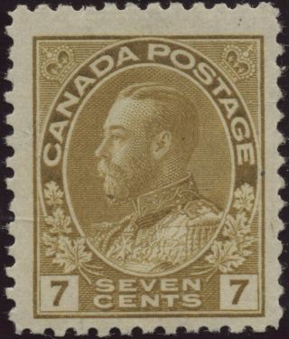 Canada 1911 113a 7c Olive Bistre Kgv Admiral Issue (full Gum W Stains) Mh