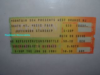 Jefferson Starship 1981 Concert Ticket Stub West Orange Nj Music Fair Kantner