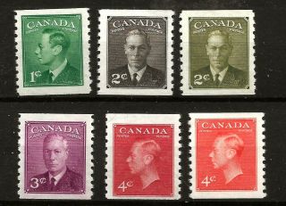 Canada (910) 1949 Sg419 - 422a Coil Stamps Imperf Definitive Set Of 6 Mm / Mh