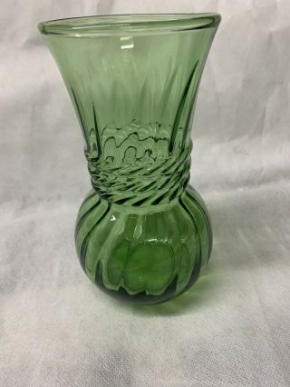 Vintage Green Anchor Hocking Ribbed Swirled Spiral Vase