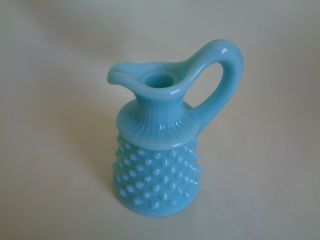 Vintage Hobnail Blue Milk Glass Small Cruet