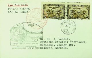 Canada 1932 Airmail Ff Prince Albert - Lac La Ronge Cover W/ 5cx2 To Germany