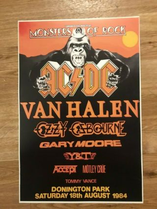 1984 Monsters Of Rock Ac/dc Van Halen Ozzy Osbourne Cardstock Concert Poster