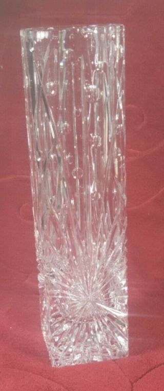 1997 Signed Ron Hand Cut Crystal Glass Vase Starburst Bubble Fine Quality Piece
