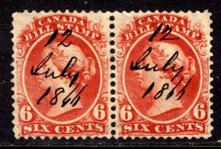 Canada Second Bill Issue Fb23 6c Red Pair,  1865 Perf12,  Thin Paper,
