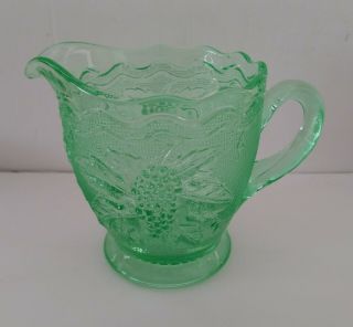 Vintage Green Vaseline/uranium Depression Glass Creamer Pitcher W/scalloped Rim