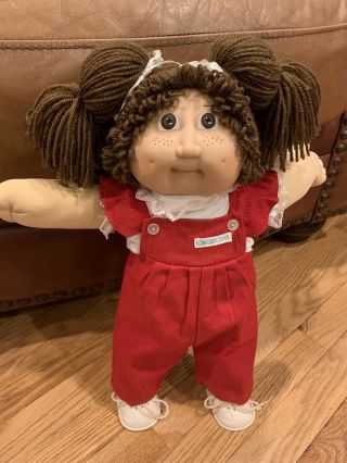 Cabbage Patch Jesmar Doll Made In Spain 1984 Brown Double Ponies Overalls