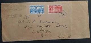 Rare 1937 Newfoundland Registd Cover Ties 2 Stamps Cancelled Sandy Point