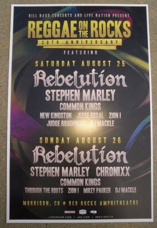 Reggae On The Rocks 2018 W/ Rebelution Red Rocks Promo 11x17 Concert Poster